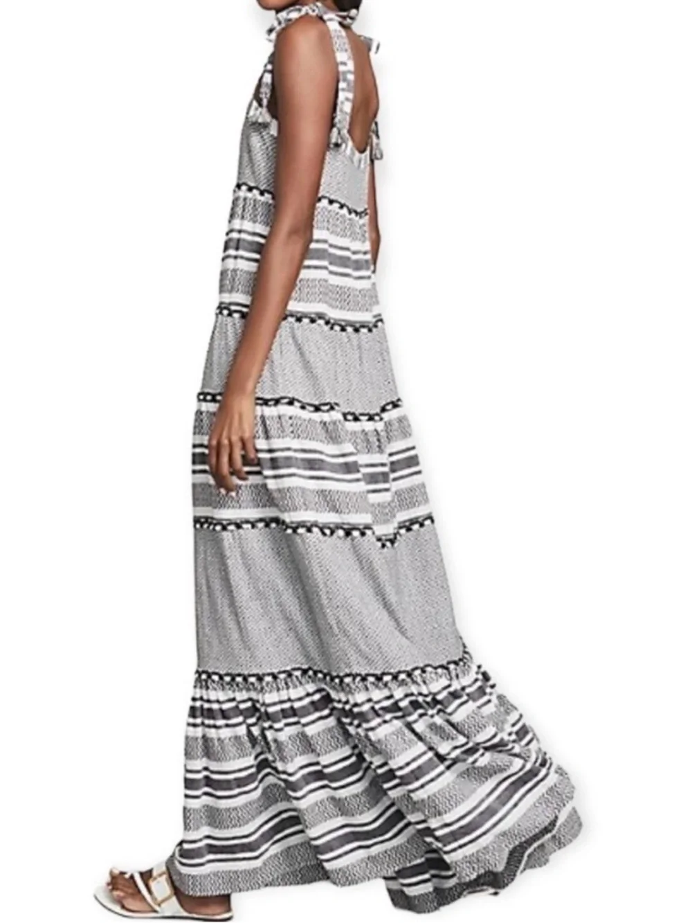 Veronica Beard Quartz Black & White Tie-Shoulder Maxi Dress - Small - Picture 3 of 11